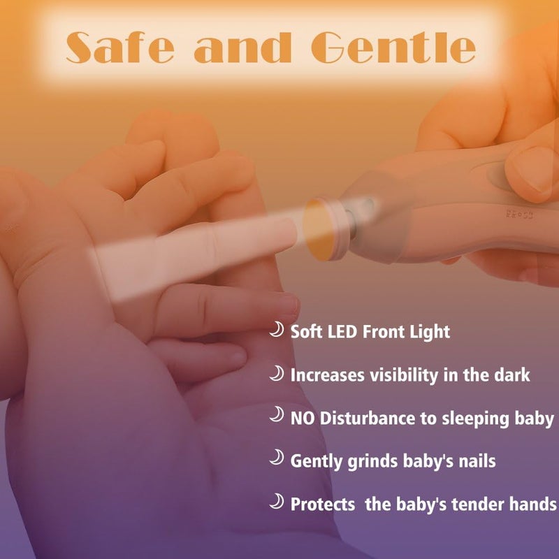 Consevisen Baby Nail Trimmer Electric Nail File Baby Nail Clippers, Safe Nail Filer Grinder Kit for Newborn Infant Toddler Kids or Adults Toes Fingernails Care Trim Polish, with Led Light and 10 Grinding Heads - Image 5